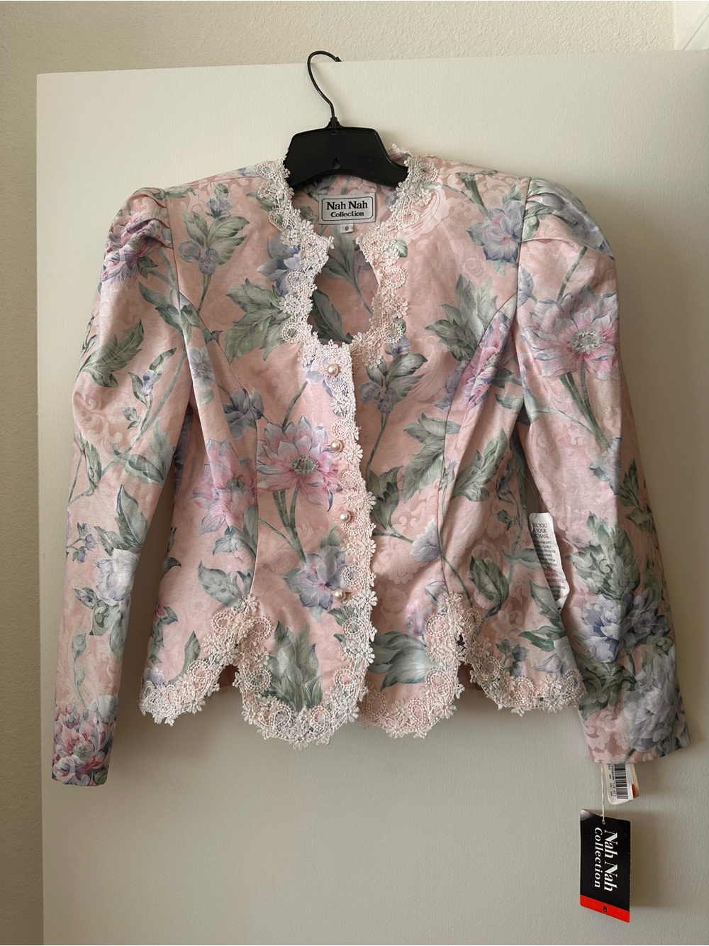 Vintage Nah Nah Collection NWT Pink Floral Lace Pearl Victorian Croquette Blouse